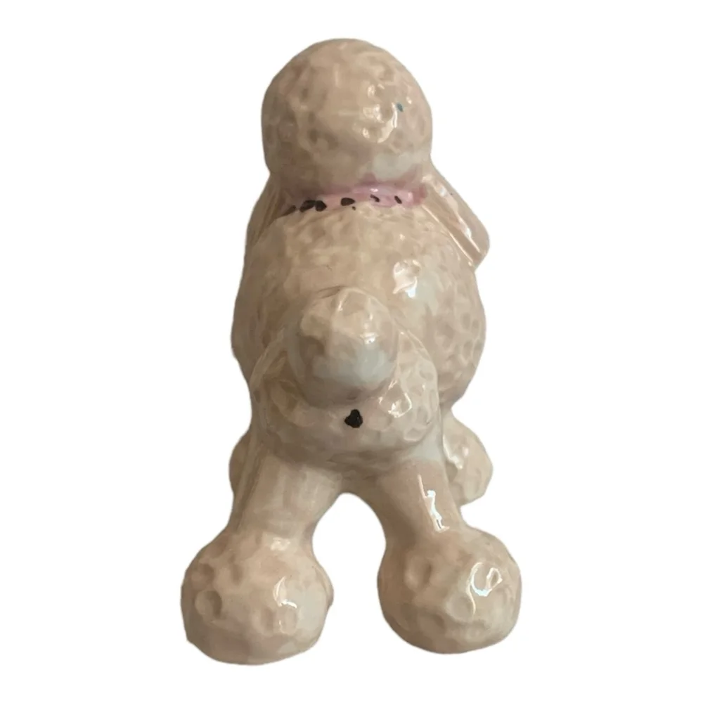 Dog Mate Vintage Beige Ceramic Poodle Puppy Figurine 4” Porcelain Dog Sculpture
